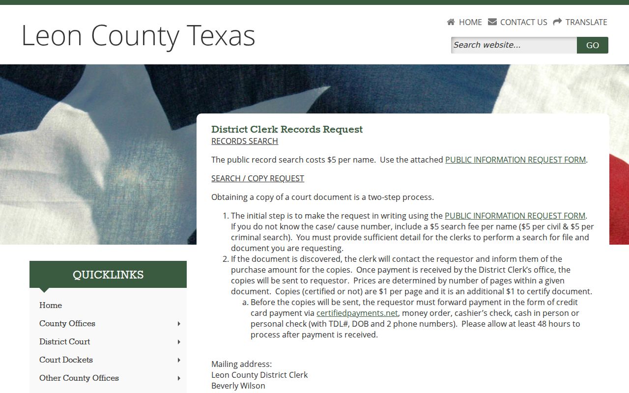 Leon County criminal court case record request instructions