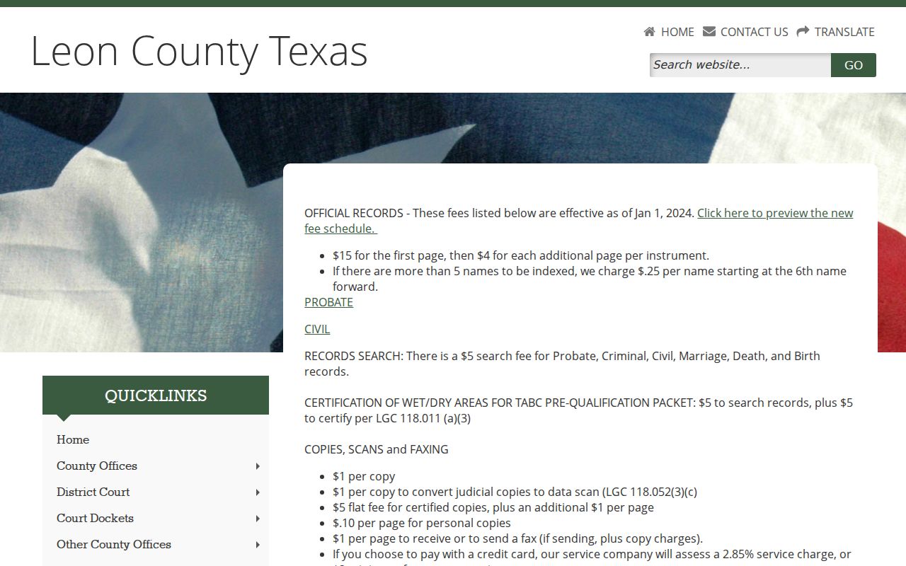 Leon County criminal court case search fee information