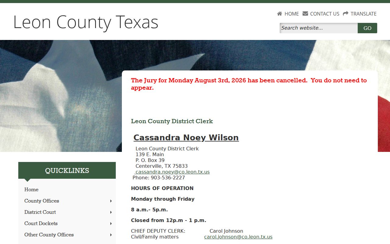 Leon County criminal court records District Clerk page