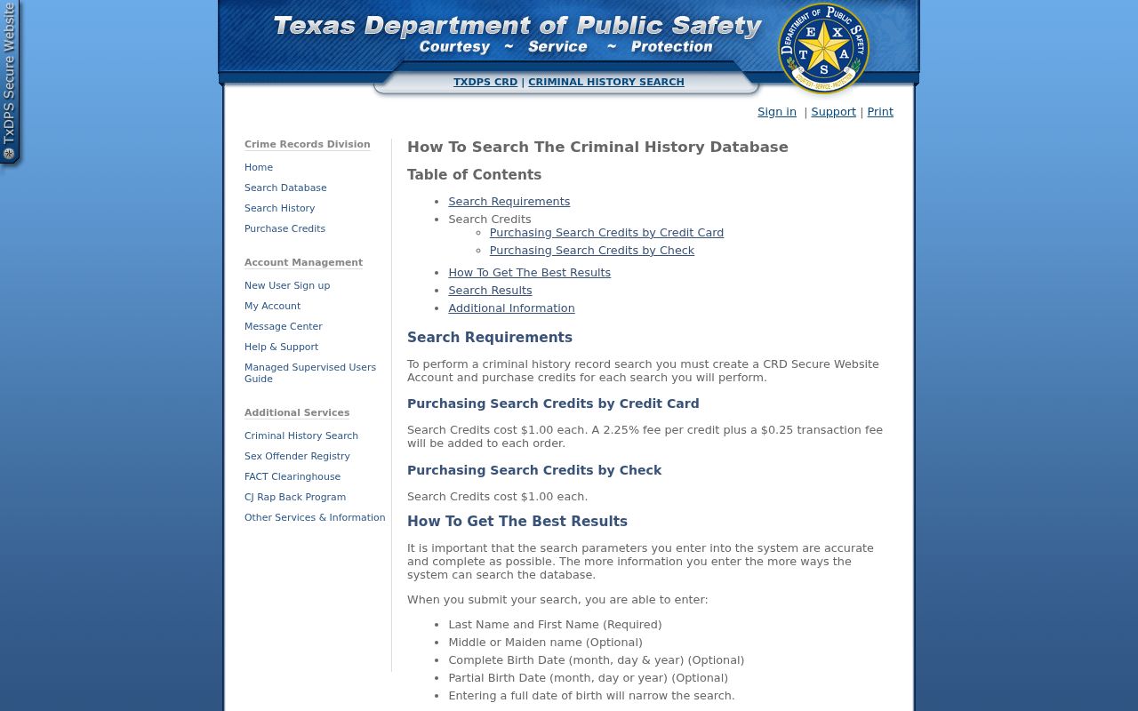 Leon County criminal history Texas DPS name search instructions