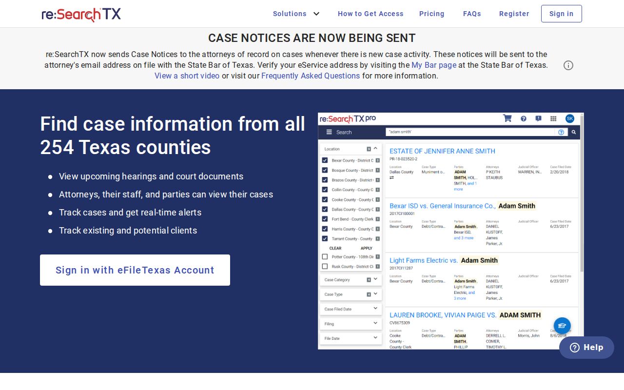 Leon County criminal court record search through re SearchTX